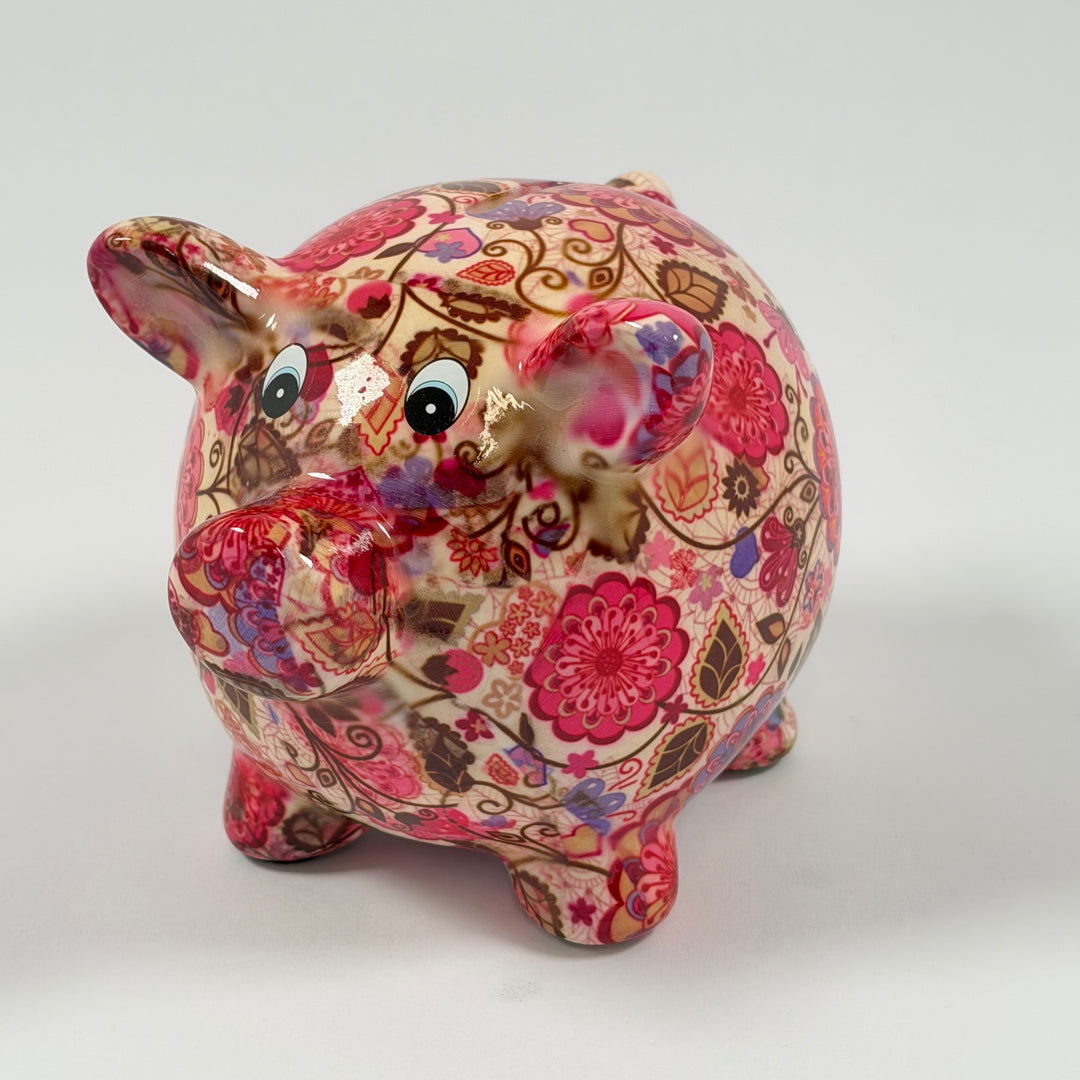 Färgglad retro spargris i keramik