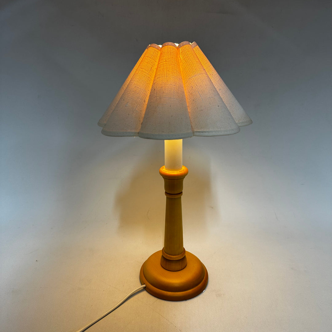 Retro Bordslampa med Träfot och Textilskärm