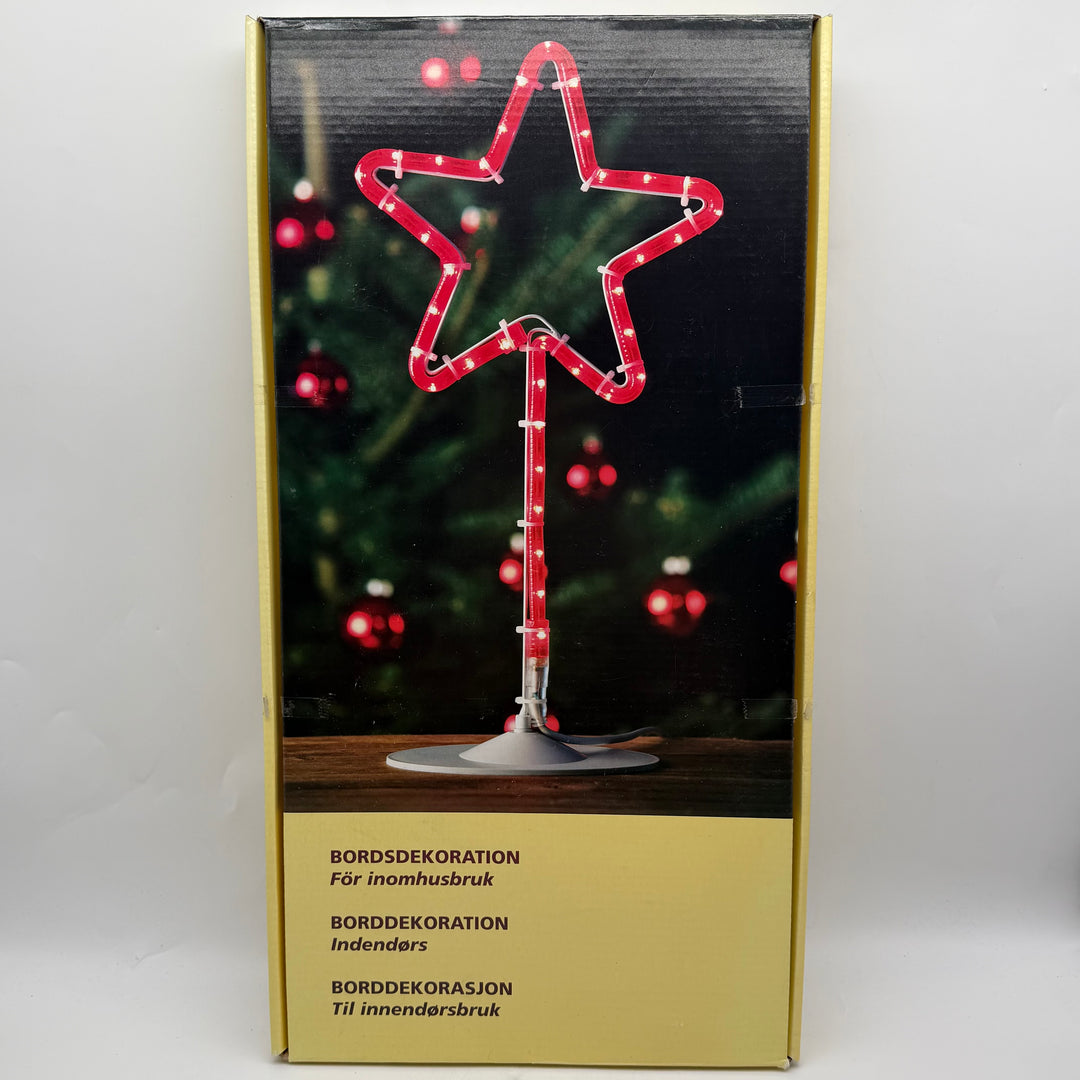 Röd julstjärna bordslampa med ljusslinga