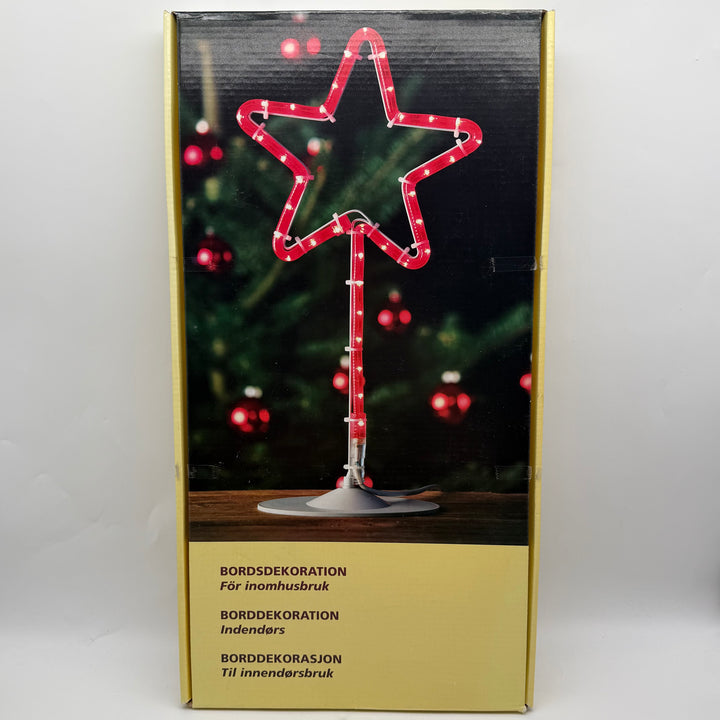 Röd julstjärna bordslampa med ljusslinga