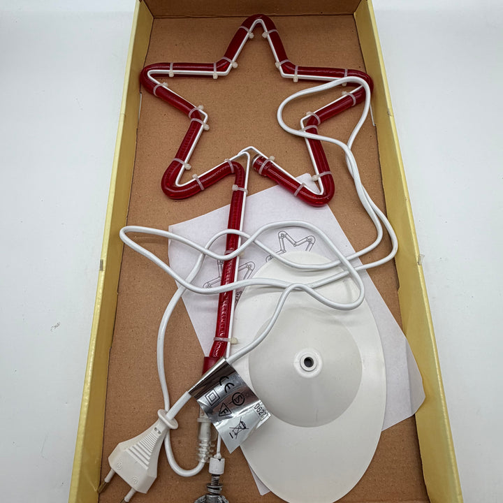 Röd julstjärna bordslampa med ljusslinga