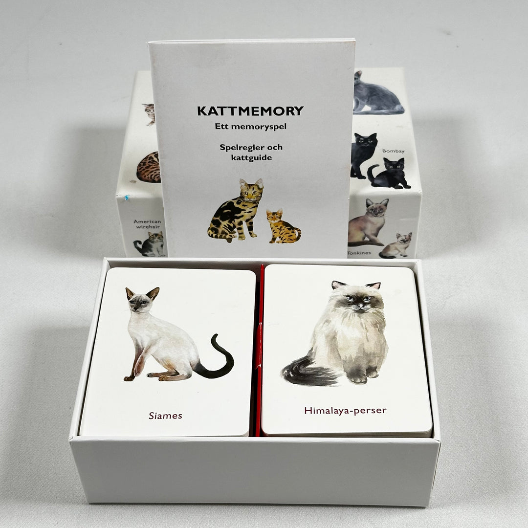 Kattmemory-spel med illustrerade rasmotiv