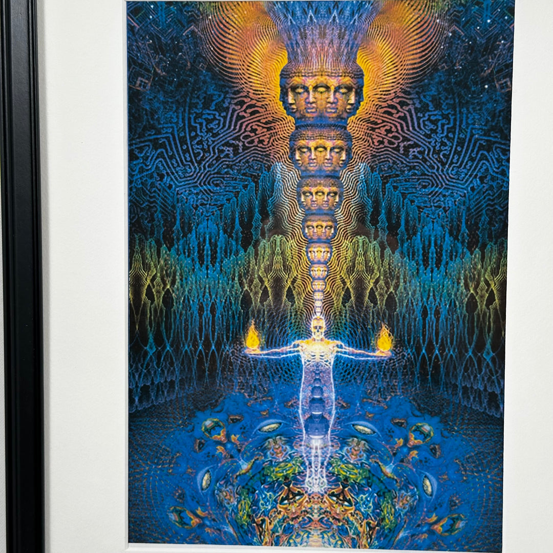 Inramat konsttryck med psykedelisk design