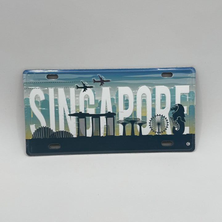Blå dekorativ skylt med Singapore motiv