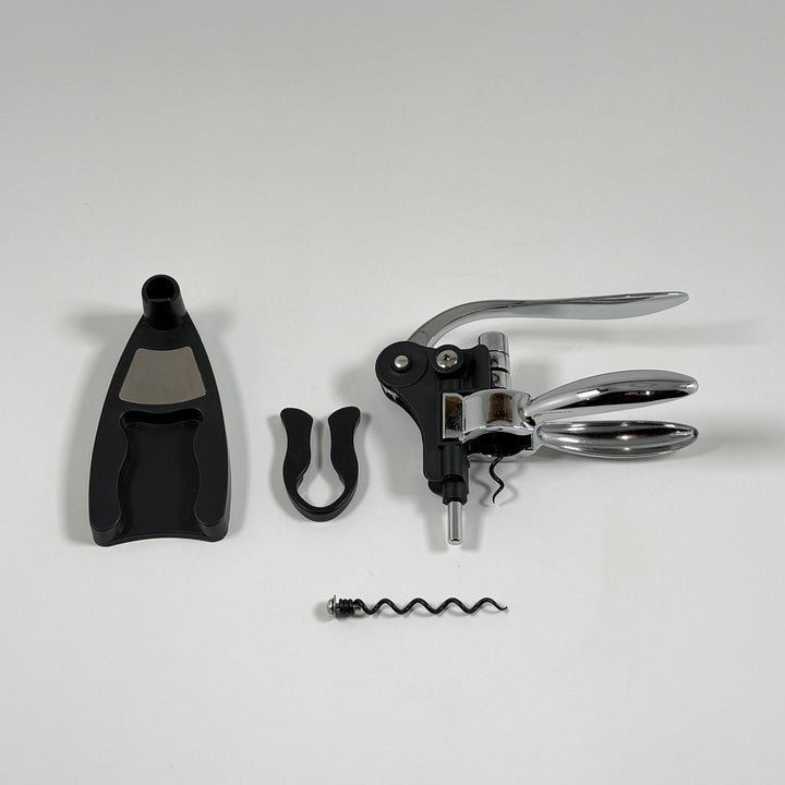 Elegant vinkorkskruv i rostfritt stål med tillbehör