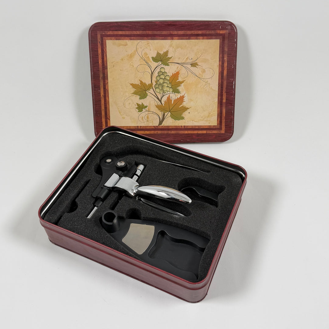 Elegant vinkorkskruv i rostfritt stål med tillbehör