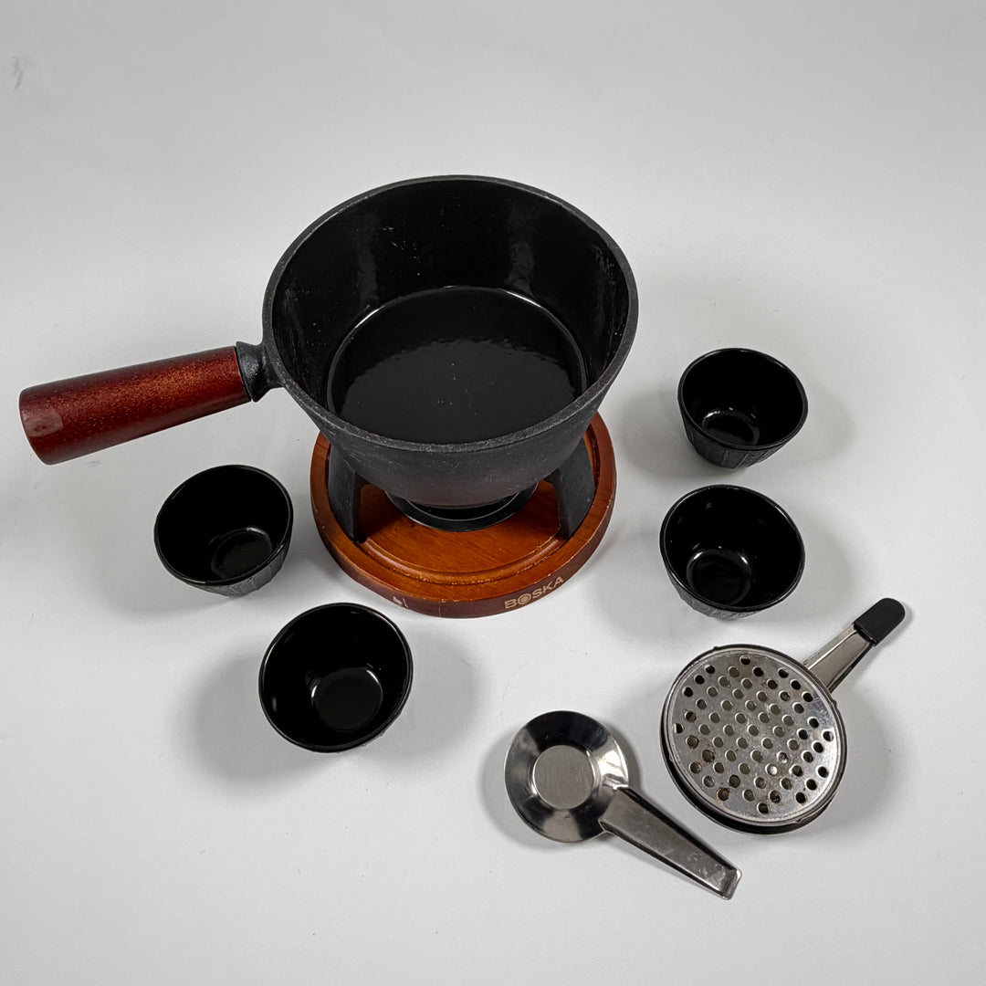 Retro ostfondueset i gjutjärn från Boska