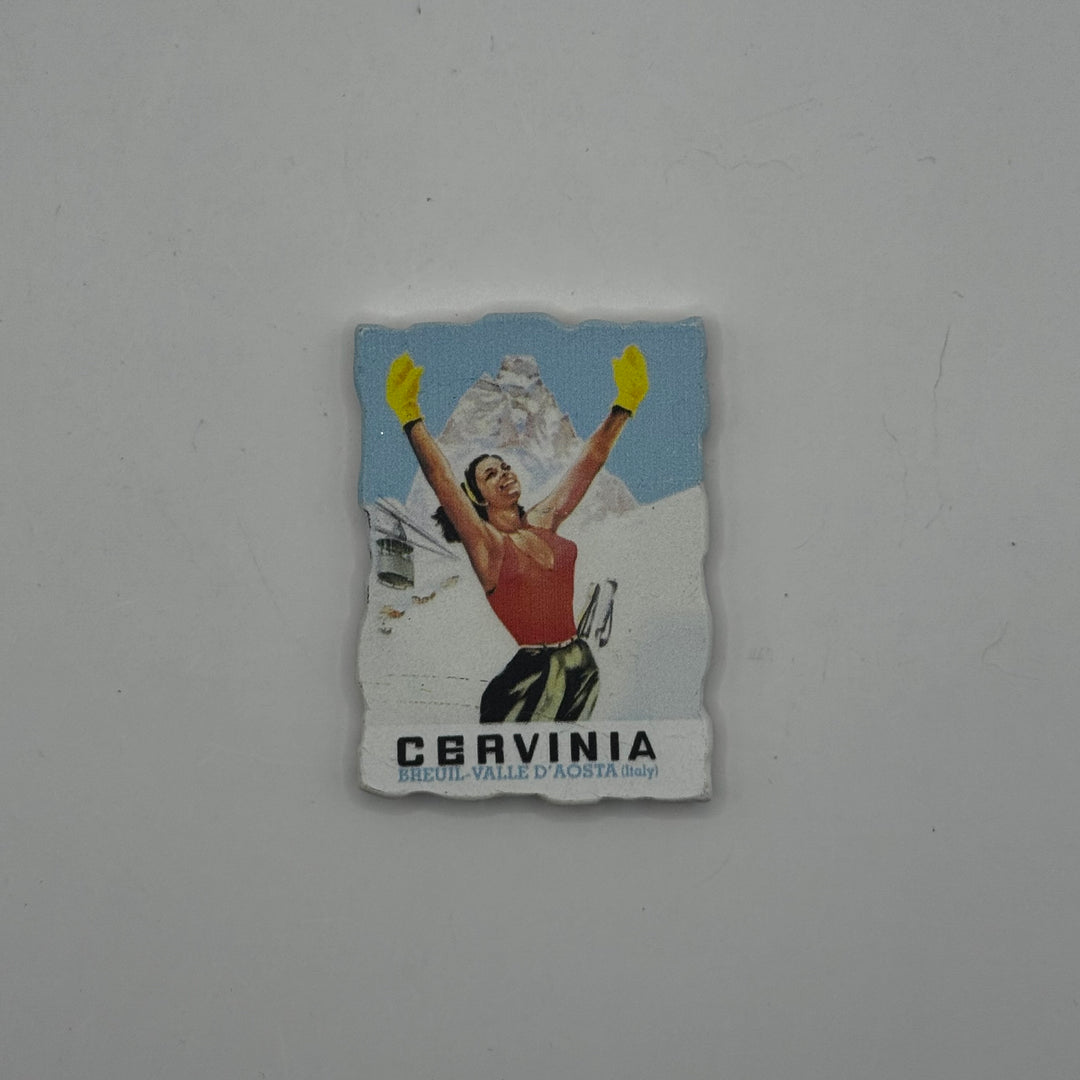 Retro Kylskåpsmagnet Cervinia Skidmotiv