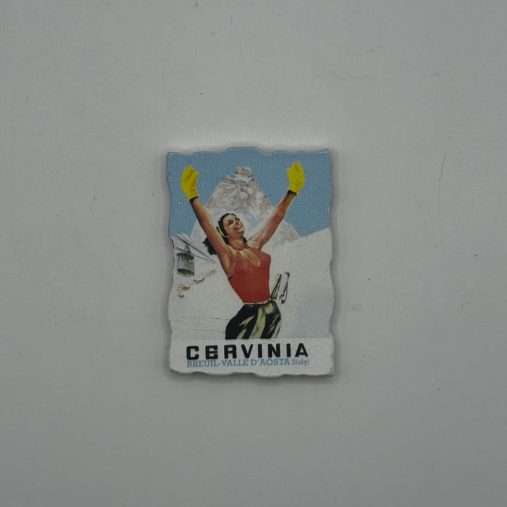 Retro Kylskåpsmagnet Cervinia Skidmotiv