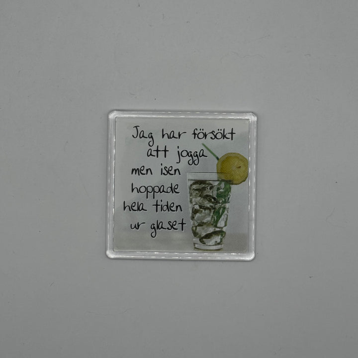 Kylskåpsmagnet med rolig text och citronmotiv