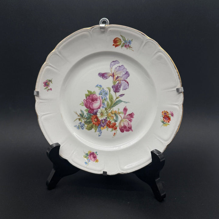Antik blomstrad porslinstallrik med guldkant - Homy Secondhand Online