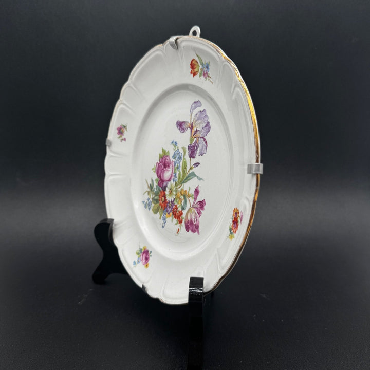 Antik blomstrad porslinstallrik med guldkant - Homy Secondhand Online
