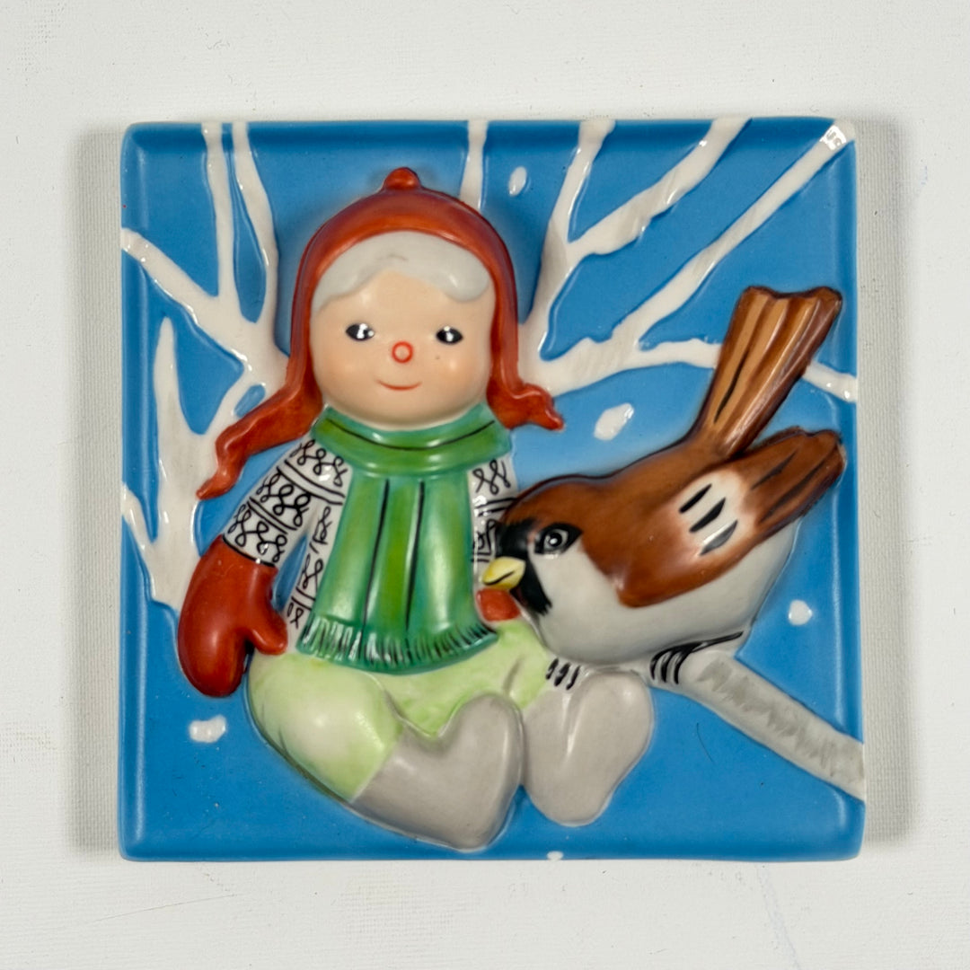 Retro keramikplatta med vinterscen från Fyrklövern