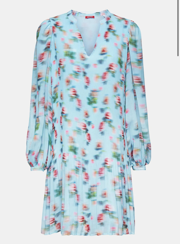 Esprit - Blå plisserad klänning med blommönster