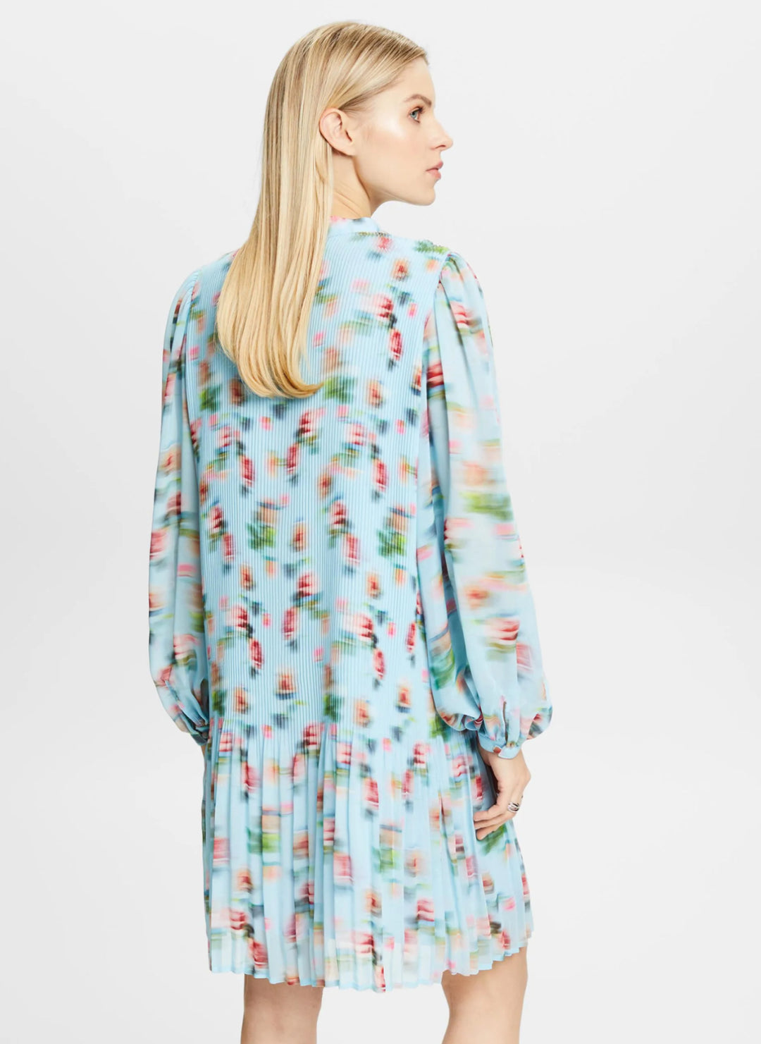 Esprit - Blå plisserad klänning med blommönster