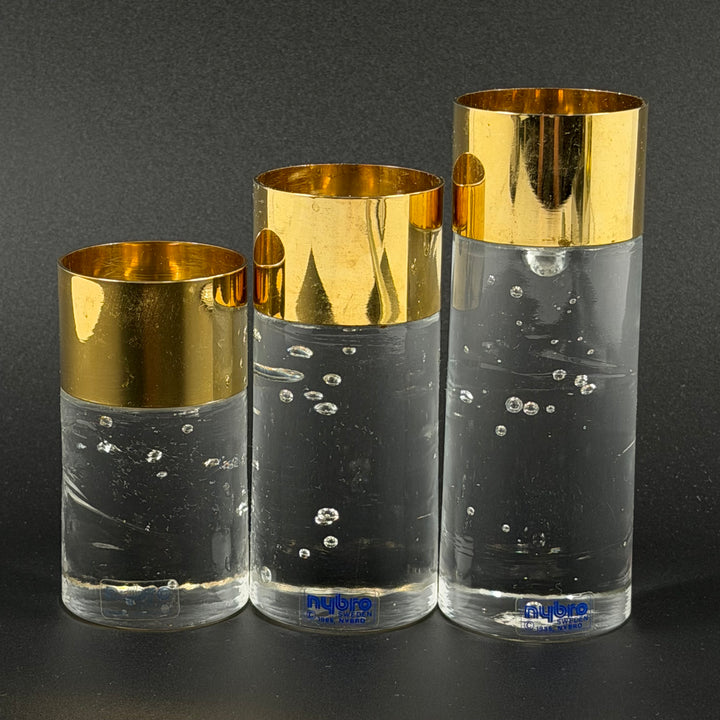 Eleganta glasljuslyktor med guldkant Nybro Sweden