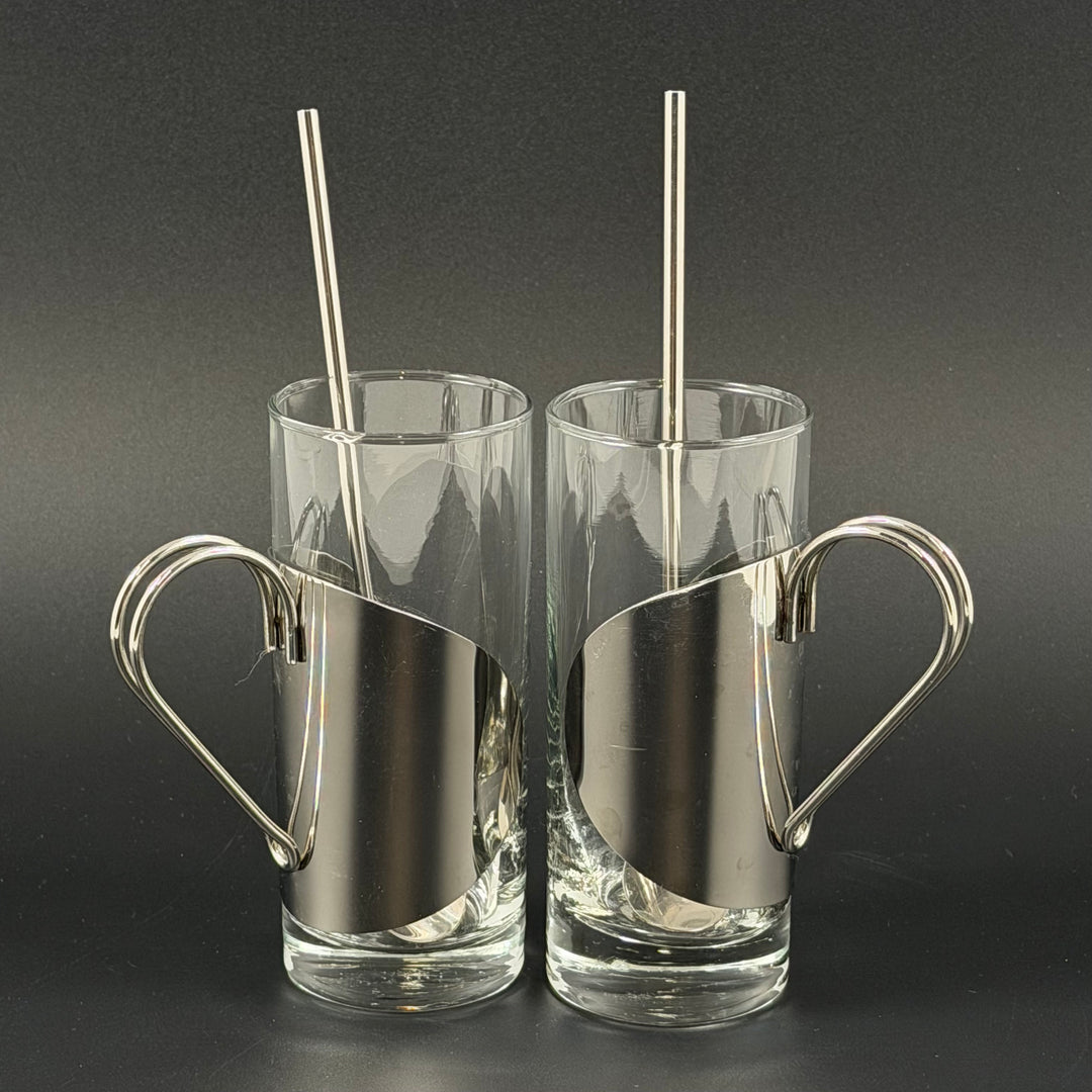 Eleganta Irish coffee glas med rör i metall