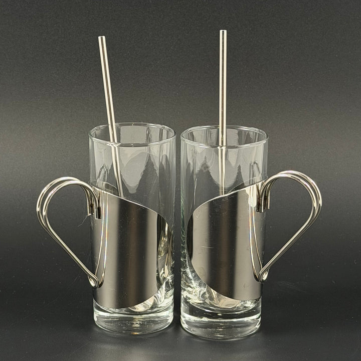 Eleganta Irish coffee glas med rör i metall