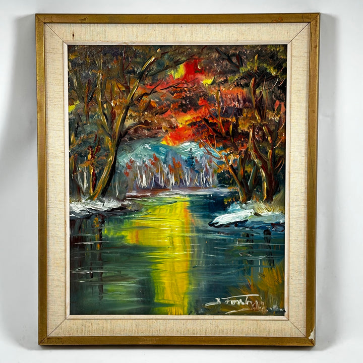 Oljemålning Flodlandskap Börje Forsberg Mid-century