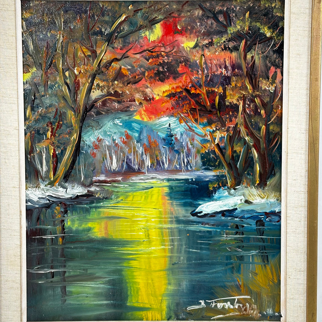 Oljemålning Flodlandskap Börje Forsberg Mid-century