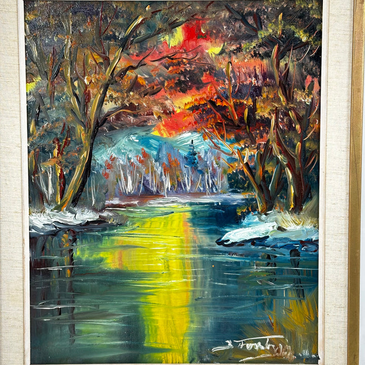 Oljemålning Flodlandskap Börje Forsberg Mid-century