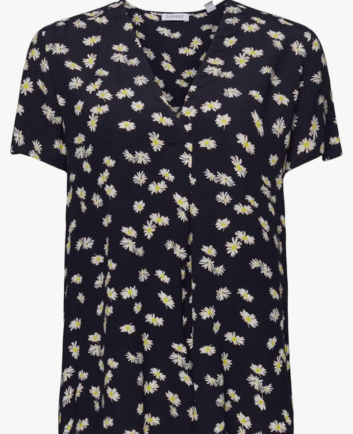 Esprit - svart blus med blommönster, kort ärm