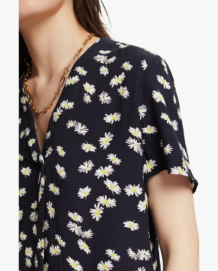 Esprit - svart blus med blommönster, kort ärm