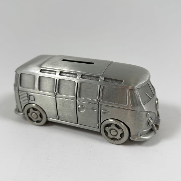 Retro sparbössa i metallformad minibuss