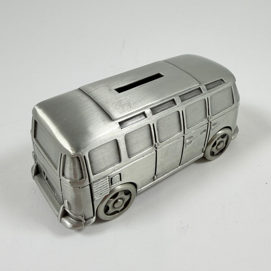 Retro sparbössa i metallformad minibuss