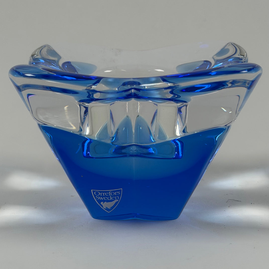 Blå kristall ljuslykta Orrefors elegant modern