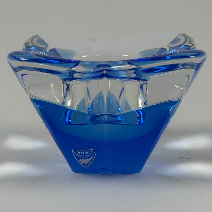 Blå kristall ljuslykta Orrefors elegant modern