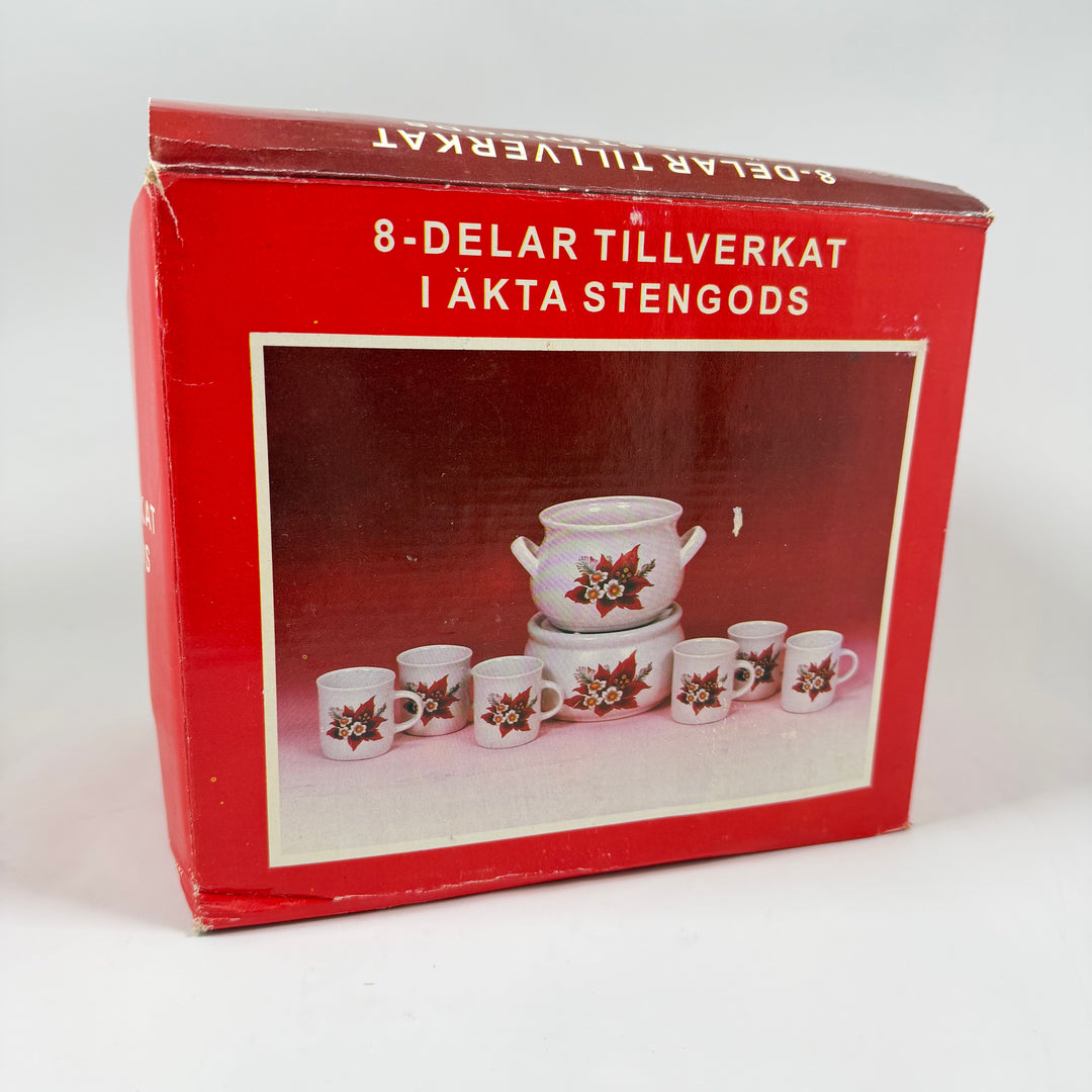 Retro Stengods Tekokare Set med Julstjärnemönster