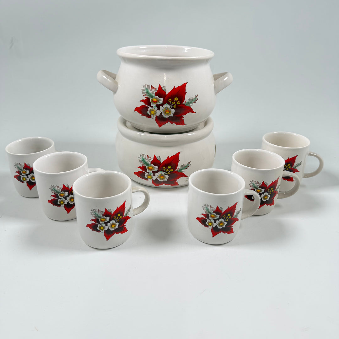 Retro Stengods Tekokare Set med Julstjärnemönster