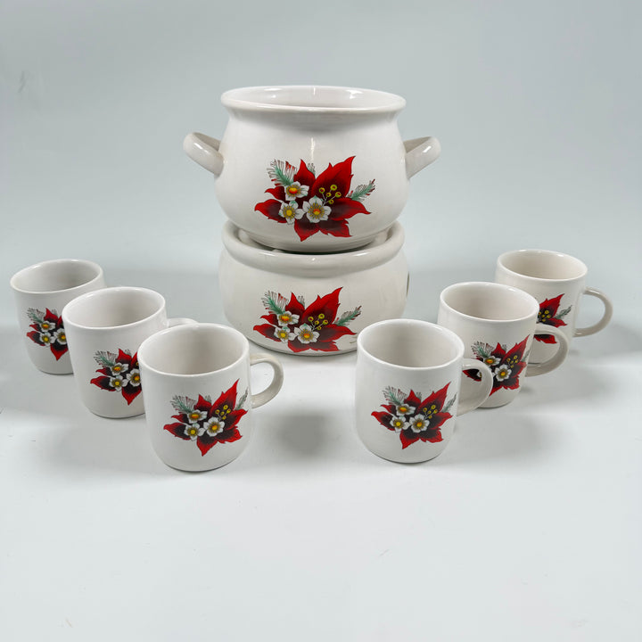 Retro Stengods Tekokare Set med Julstjärnemönster