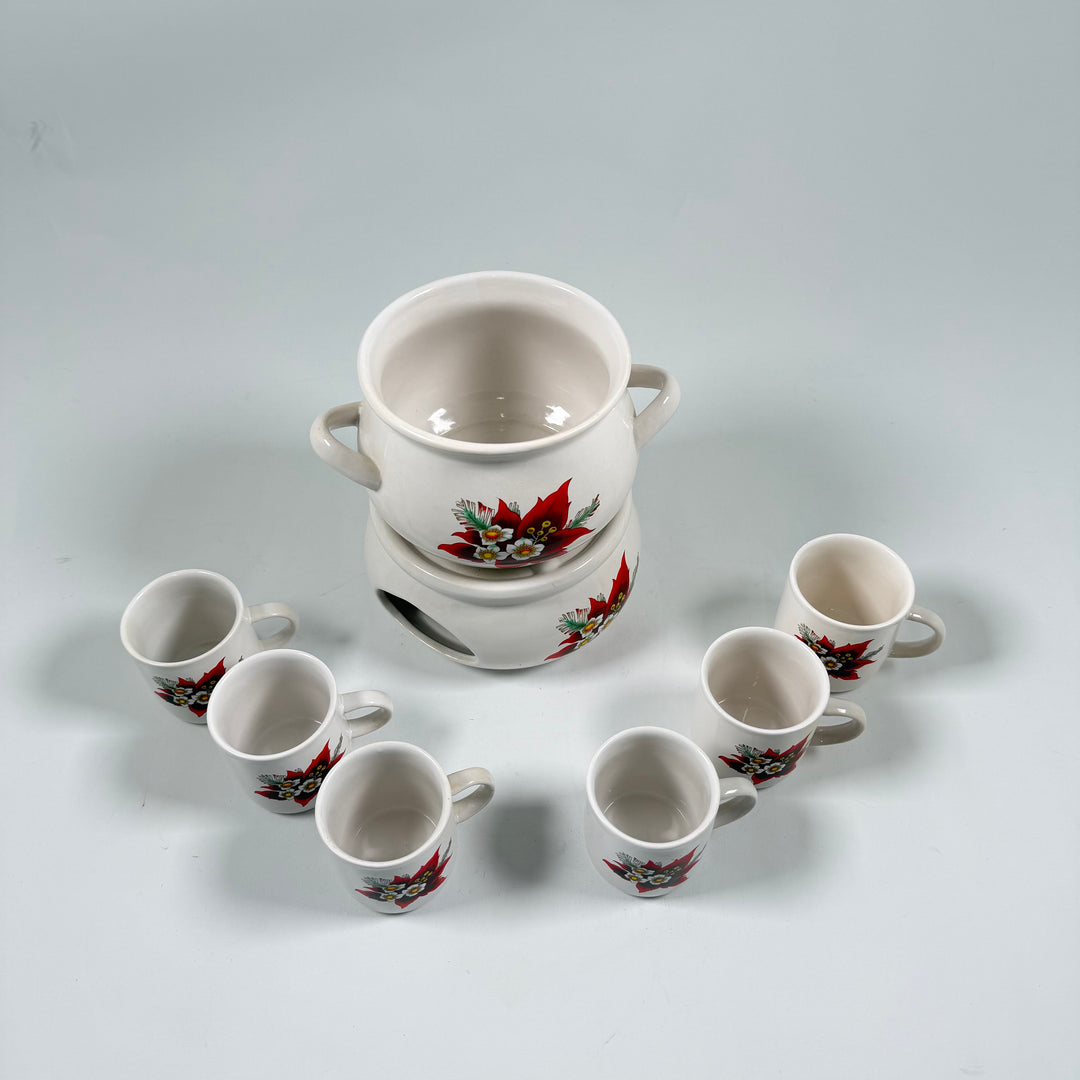 Retro Stengods Tekokare Set med Julstjärnemönster