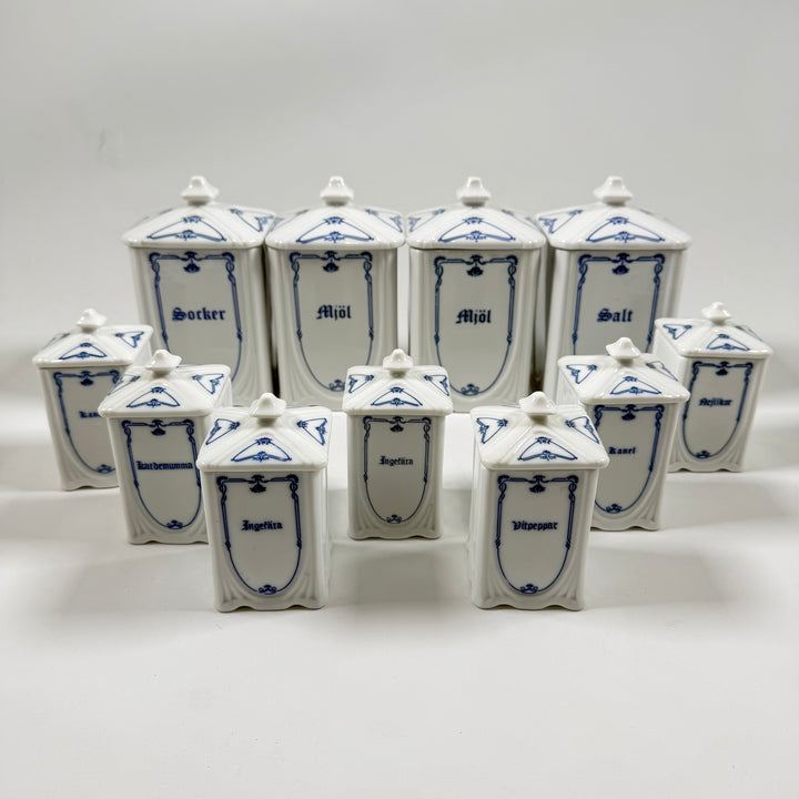 Retro porslinsbehållare med klassiska blå motiv