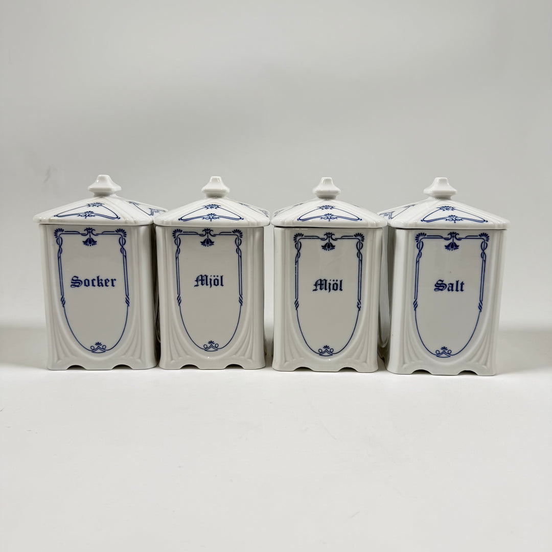 Retro porslinsbehållare med klassiska blå motiv