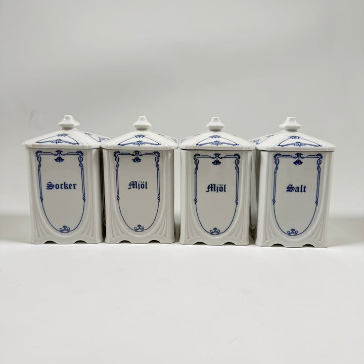 Retro porslinsbehållare med klassiska blå motiv