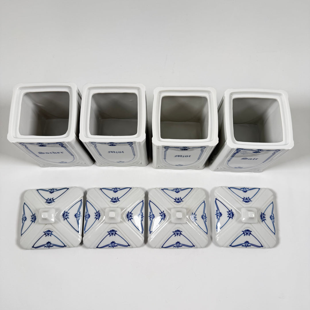 Retro porslinsbehållare med klassiska blå motiv