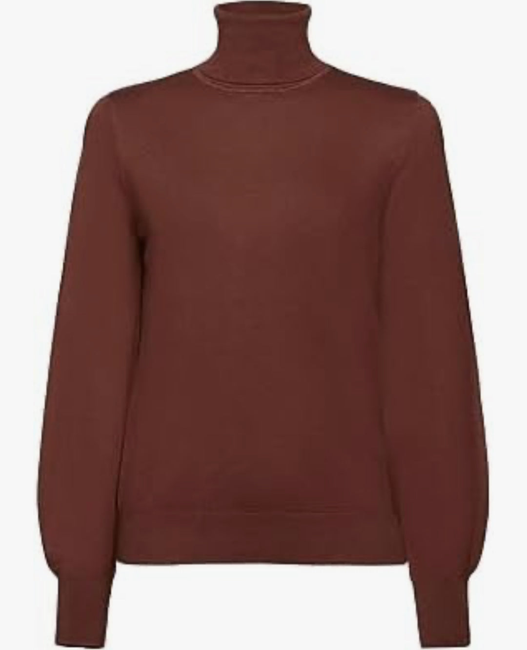 Esprit - Brun stickad polotröja i ullmix