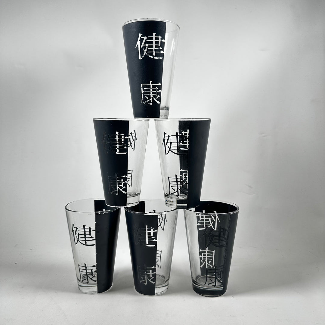 Eleganta Svarta Glas med Kinesiska Tecken (6st)