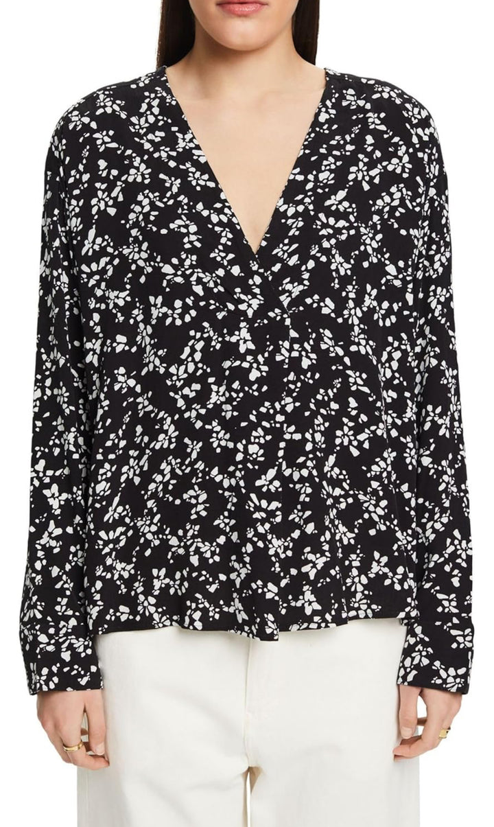 Elegant svart blus med blommönster från Esprit