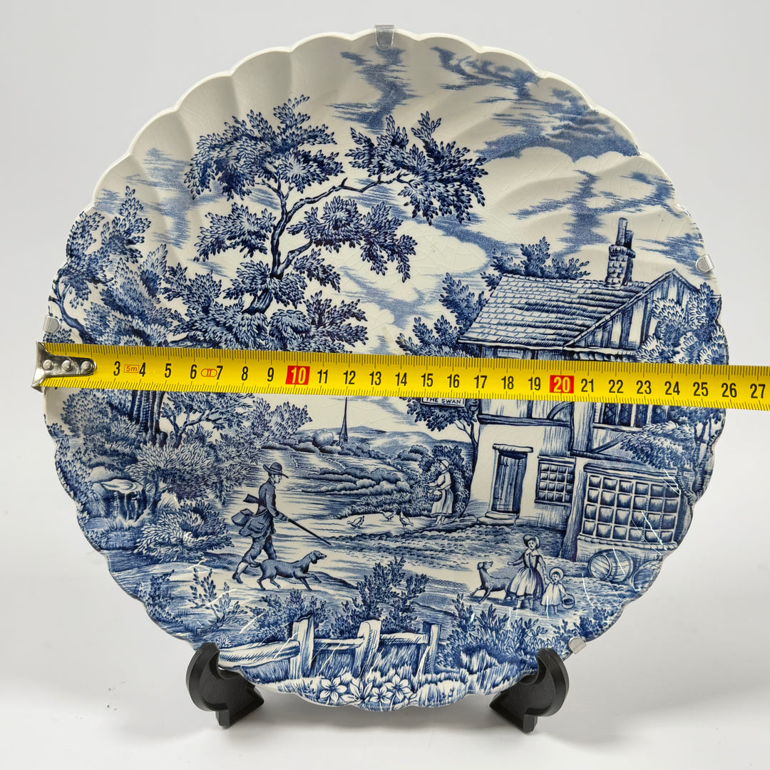 Retro serveringsfat Myott The Hunter blåvitt