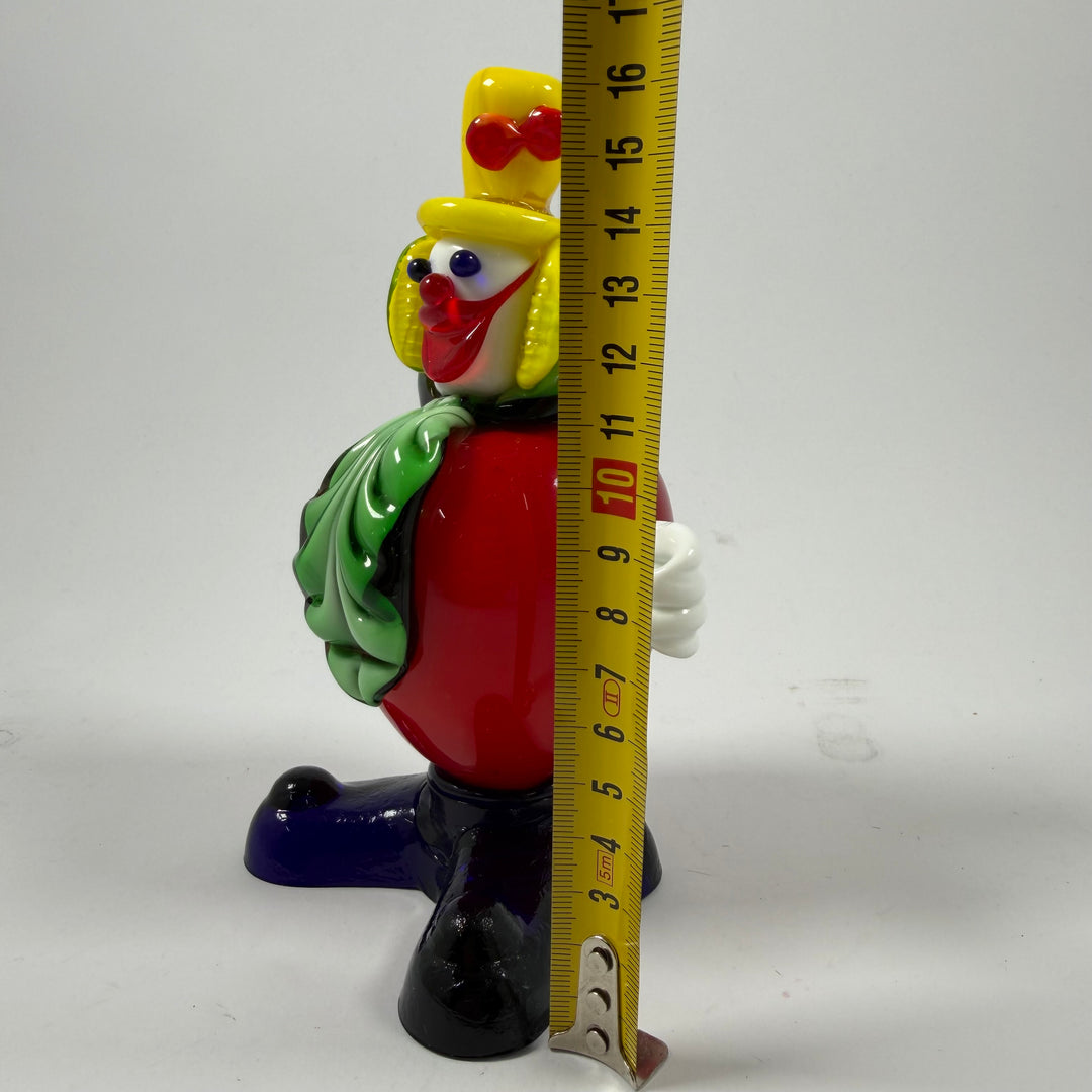 Färgstark retro konstglas clownfigur ca 16 cm
