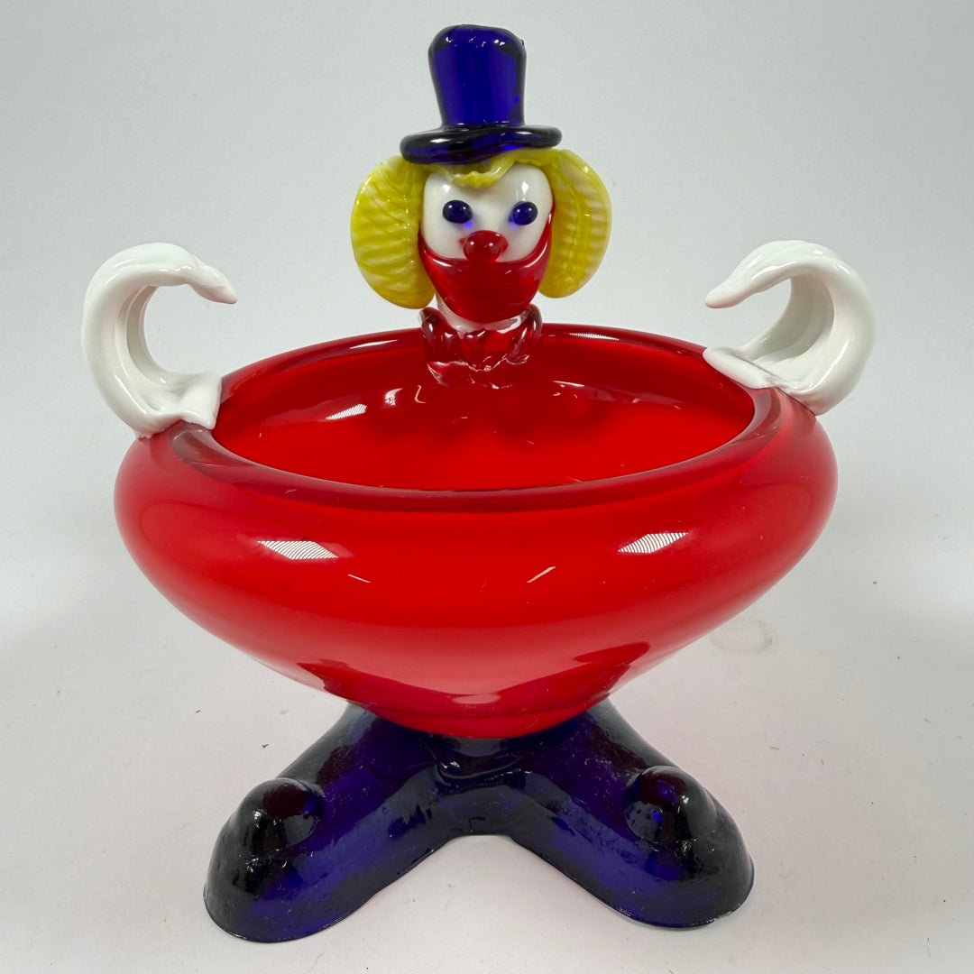 Retro glasskål clown röd blå handblåst