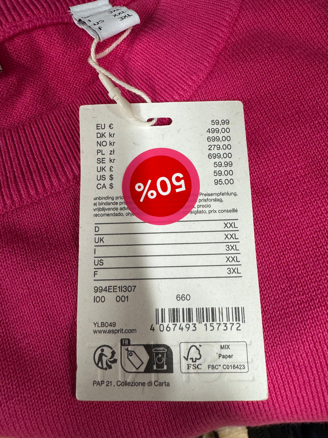 Esprit rosa stickad tröja i bomull
