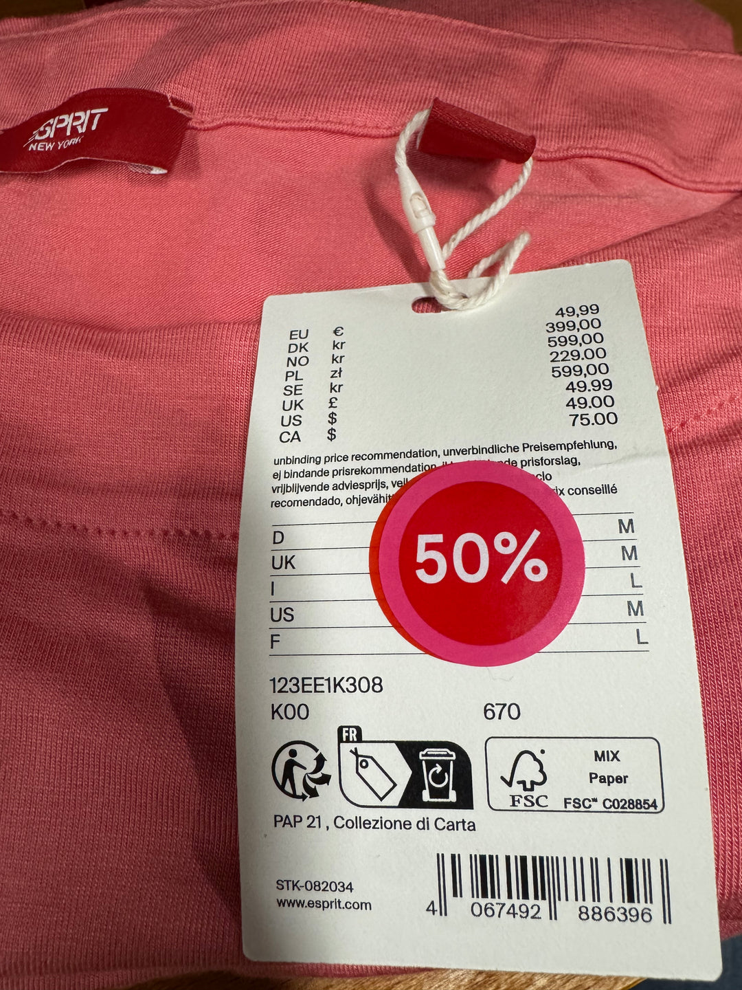 Esprit korallfärgad långärmad tröja
