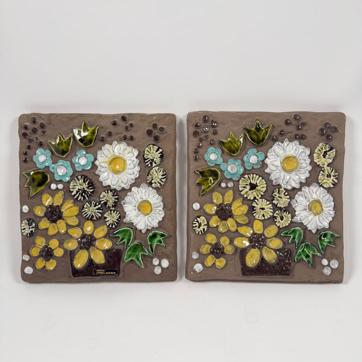 Retro keramikväggplattor blommor Annika Kihlman