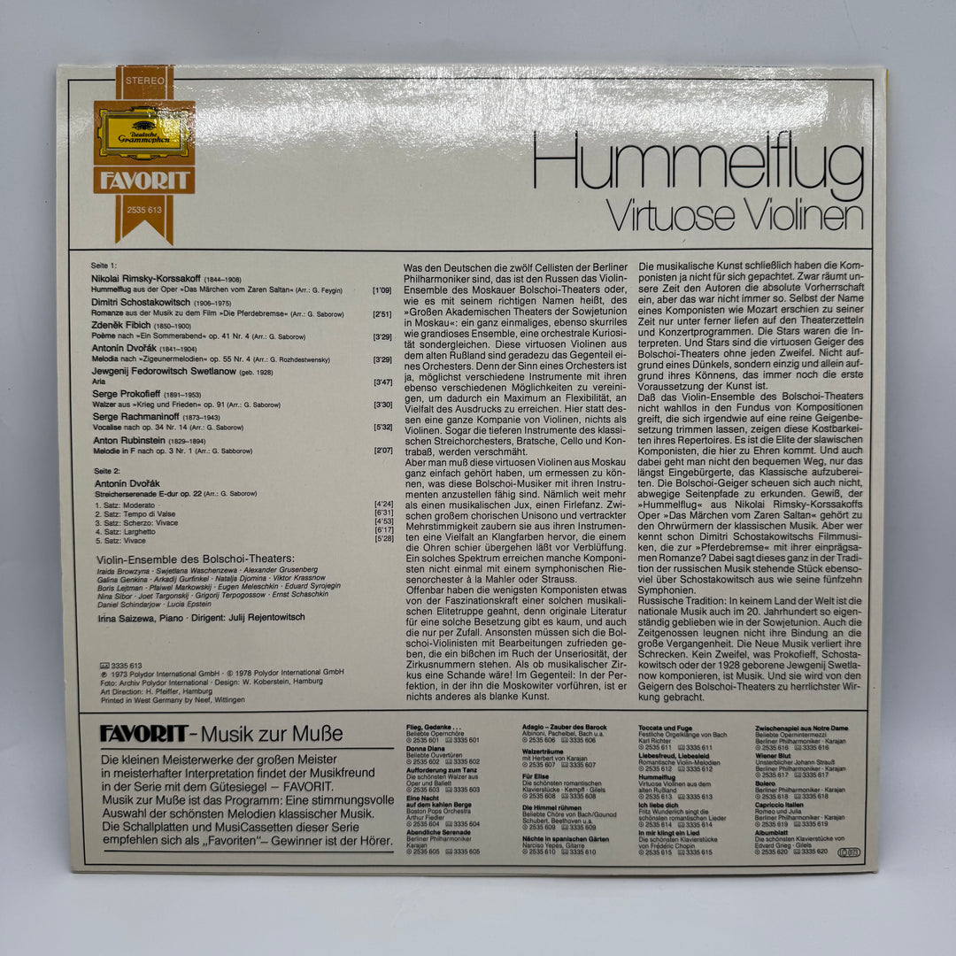 Klassisk Vinyl "Hummelflug" Melodiya/Deutsche Grammophon
