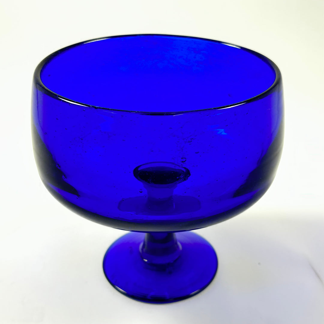 Elegant retro blå glasskål på fot
